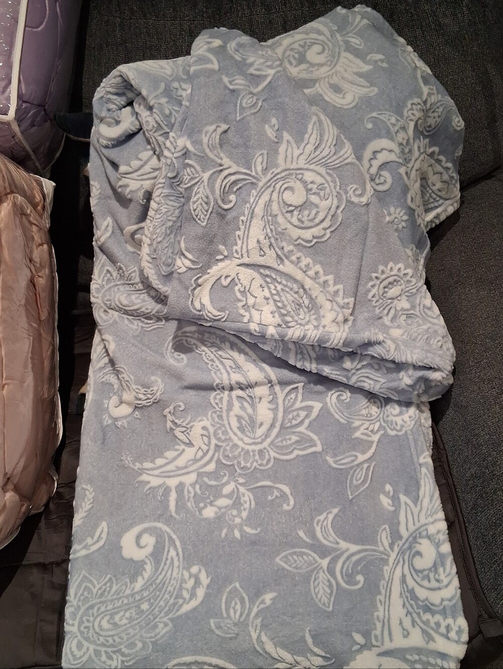 Plush Paisley Throw Blanket - Light Blue and White